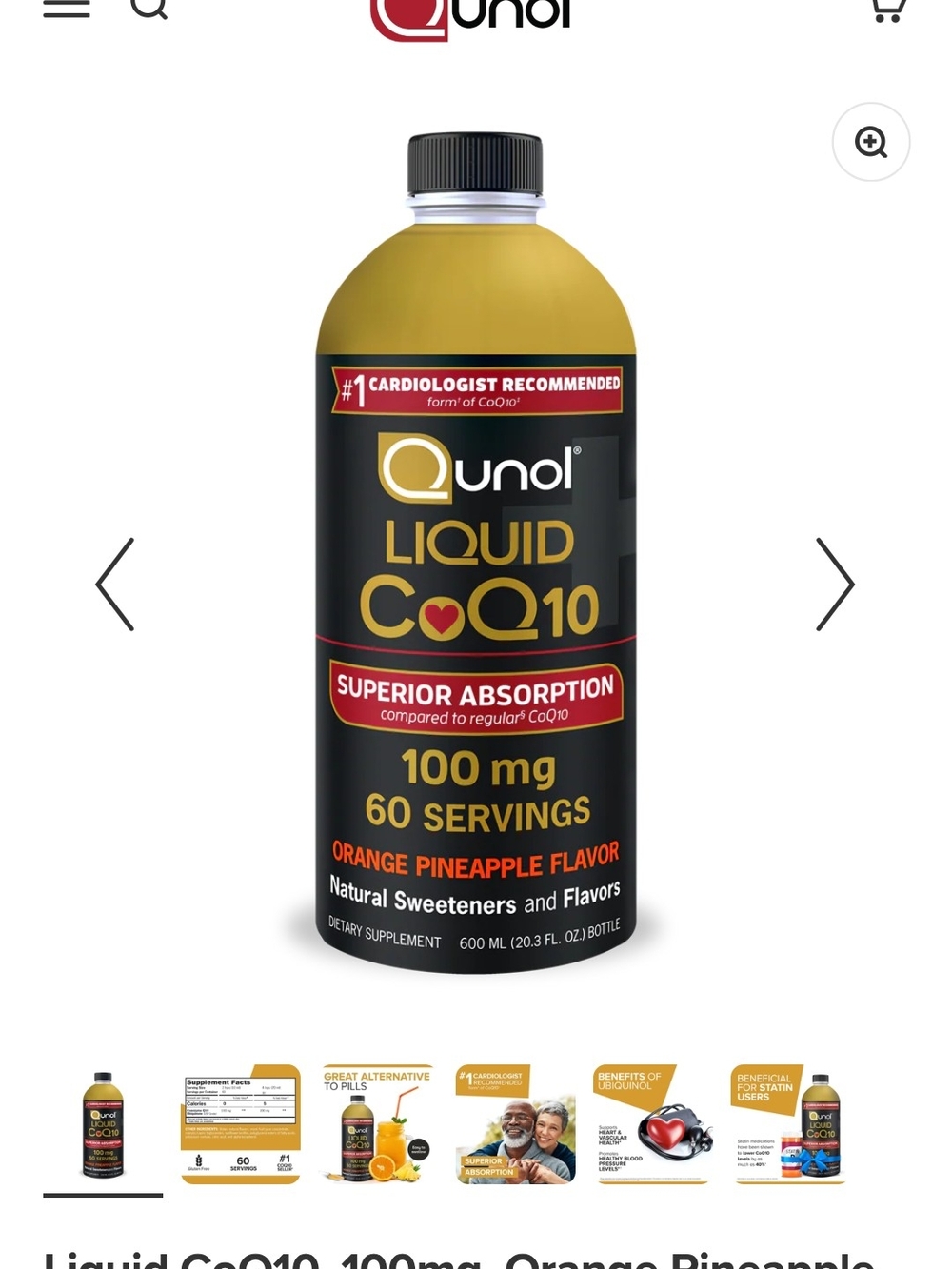 Qunol Liquid CoQ10 Orange Pineapple 100 mg - 60 Servings